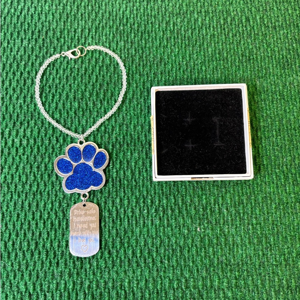 Blue Paw Pendant Necklace with Engraved Tag